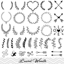 Laurel Wreath Clip Art, Laurel Wreath Leaf Clipart, Hand Drawn Leaf Laurel  Branches Clip Art, 00159