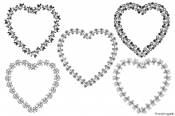 Heart shaped frames set, Valentine wreaths clipart, Black ...