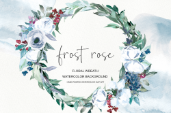 Watercolor White Rose Wreath Clipart