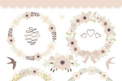 VECTOR wedding clipart, beige, wreath clipart,wedding ...