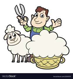 Farmer sheaving wool from sheep vector image