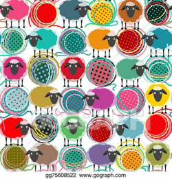 Vector Illustration - Colorful seamless sheep and yarn balls ...