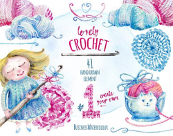 Lovely crocheting clipart, hand drawn, watercolor, yarn ...