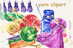 Yarn clipart, thread clipart, sewing, watercolor clipart