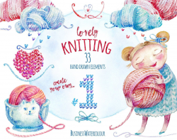 Lovely knitting clipart hand drawn watercolor yarn wool ...