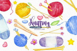Knitting watercolor clipart yarn knitting needles crochet ...