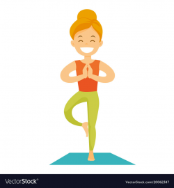 Caucasian white woman practicing yoga tree pose