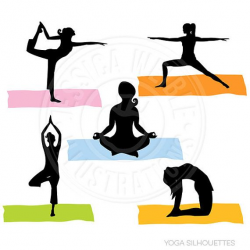Yoga Silhouettes Digital Clipart - Commercial Use Ok - Yoga ...