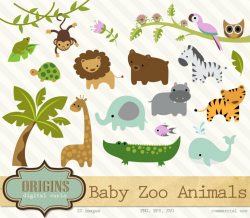 Baby Zoo Animals Clipart - PNG and Vector Clip art Set - Jungle Forest  Animals Clipart