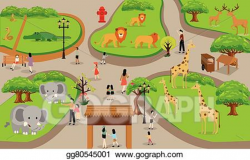 Vector Clipart - Zoo cartoon people family with animals scene vector ...