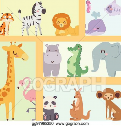 Vector Illustration - Cute zoo cartoon animals isolated funny ...