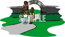 An African American Family Visiting the Zoo Clipart Image